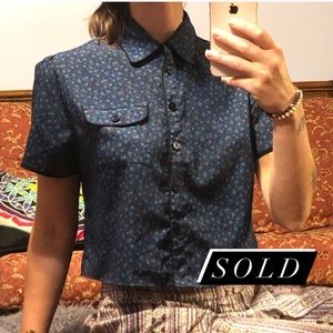 Small Dark Blue Blouse With Flower Designs